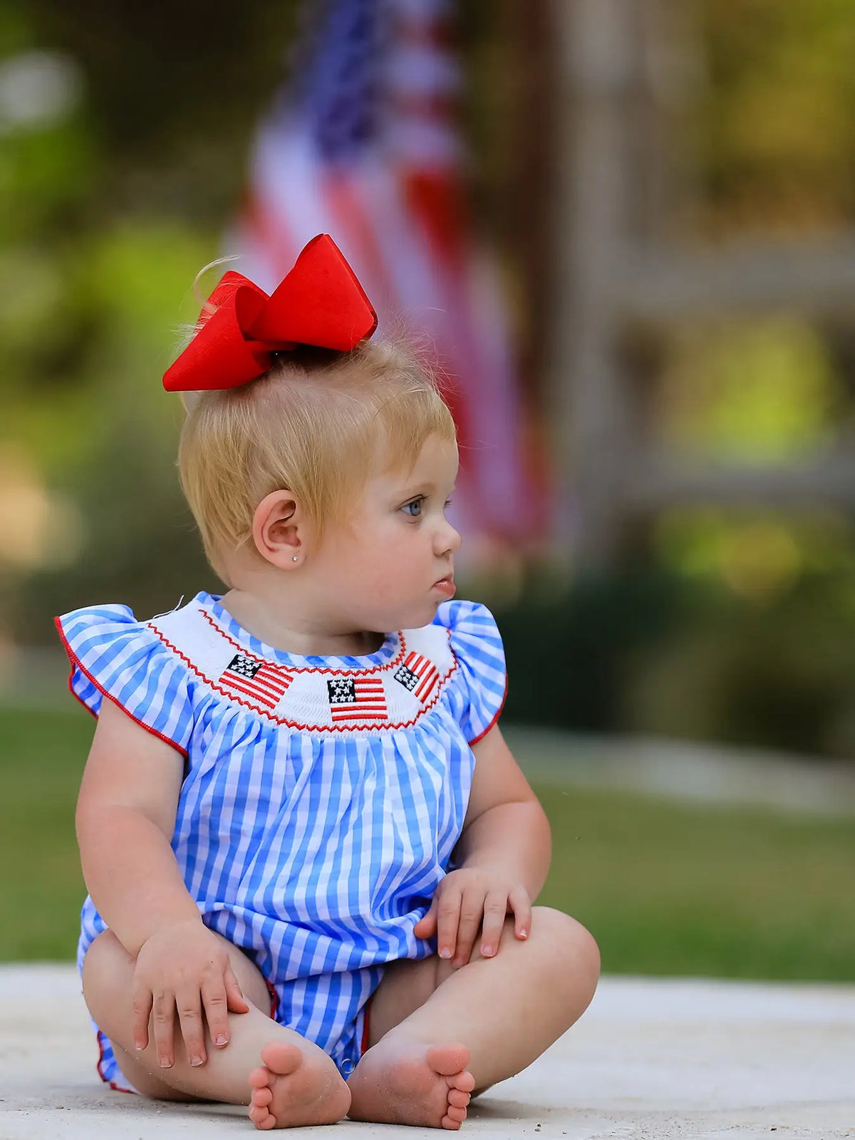Girls Gingham Flag Romper - KC Outfitter