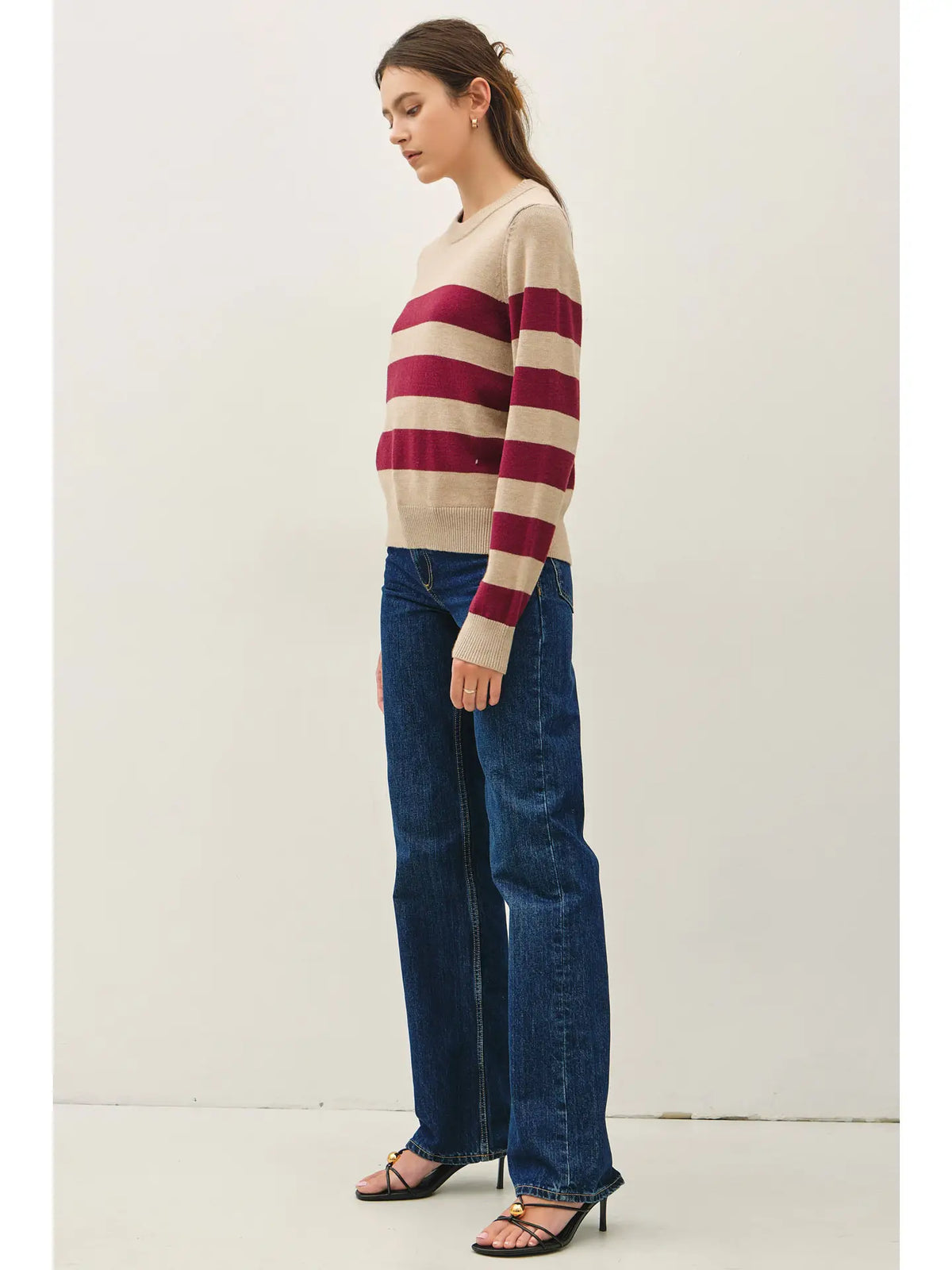 Wine and Beige Sweater