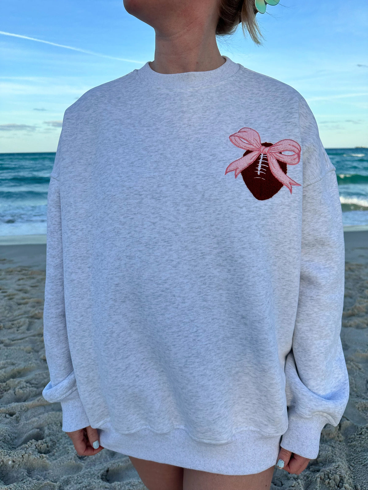 Pearl Grey Pink Bow Football Sweatshirt