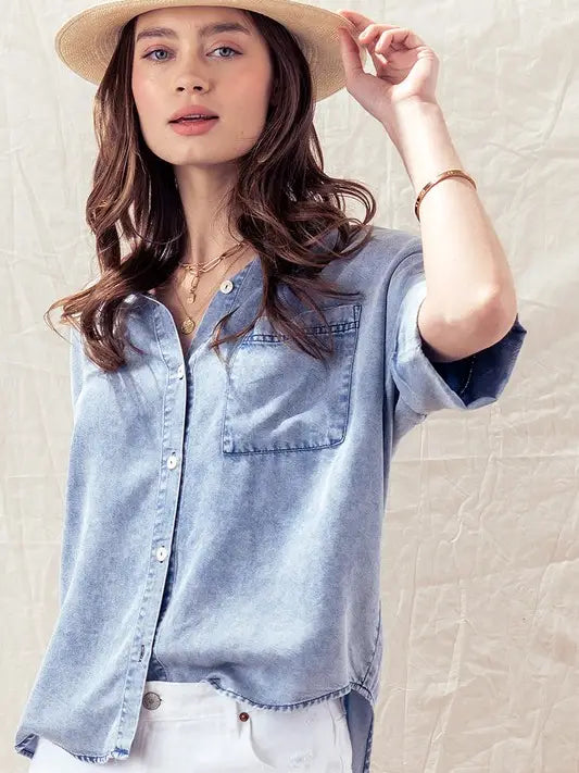 Leni Chambray Top - KC Outfitter