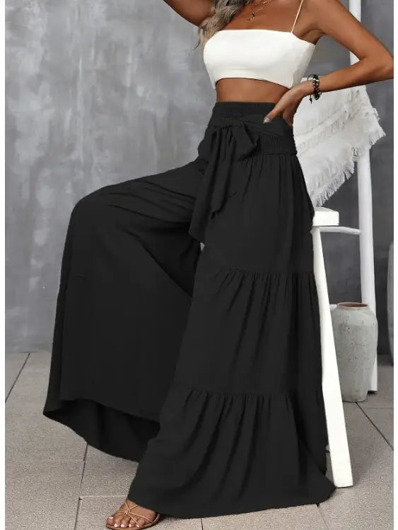 Shirred Waist Front Tie Pants