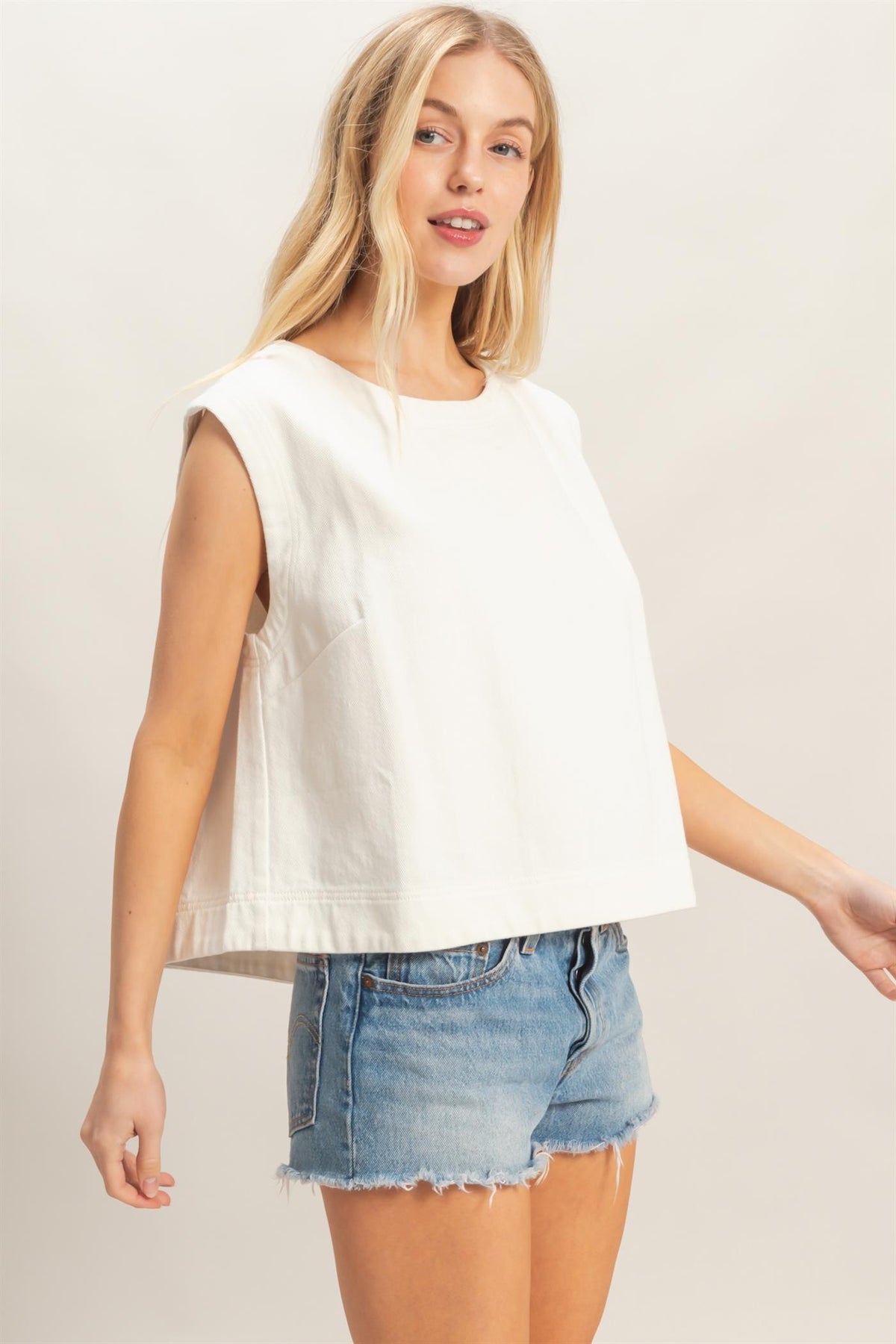 Wendy White Denim Top