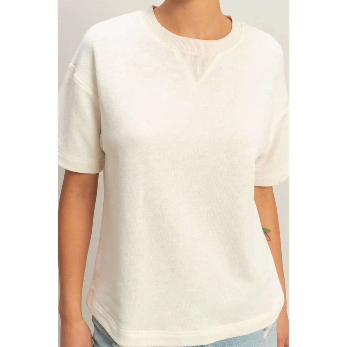 Crew Neck Short Sleeve Top -cream