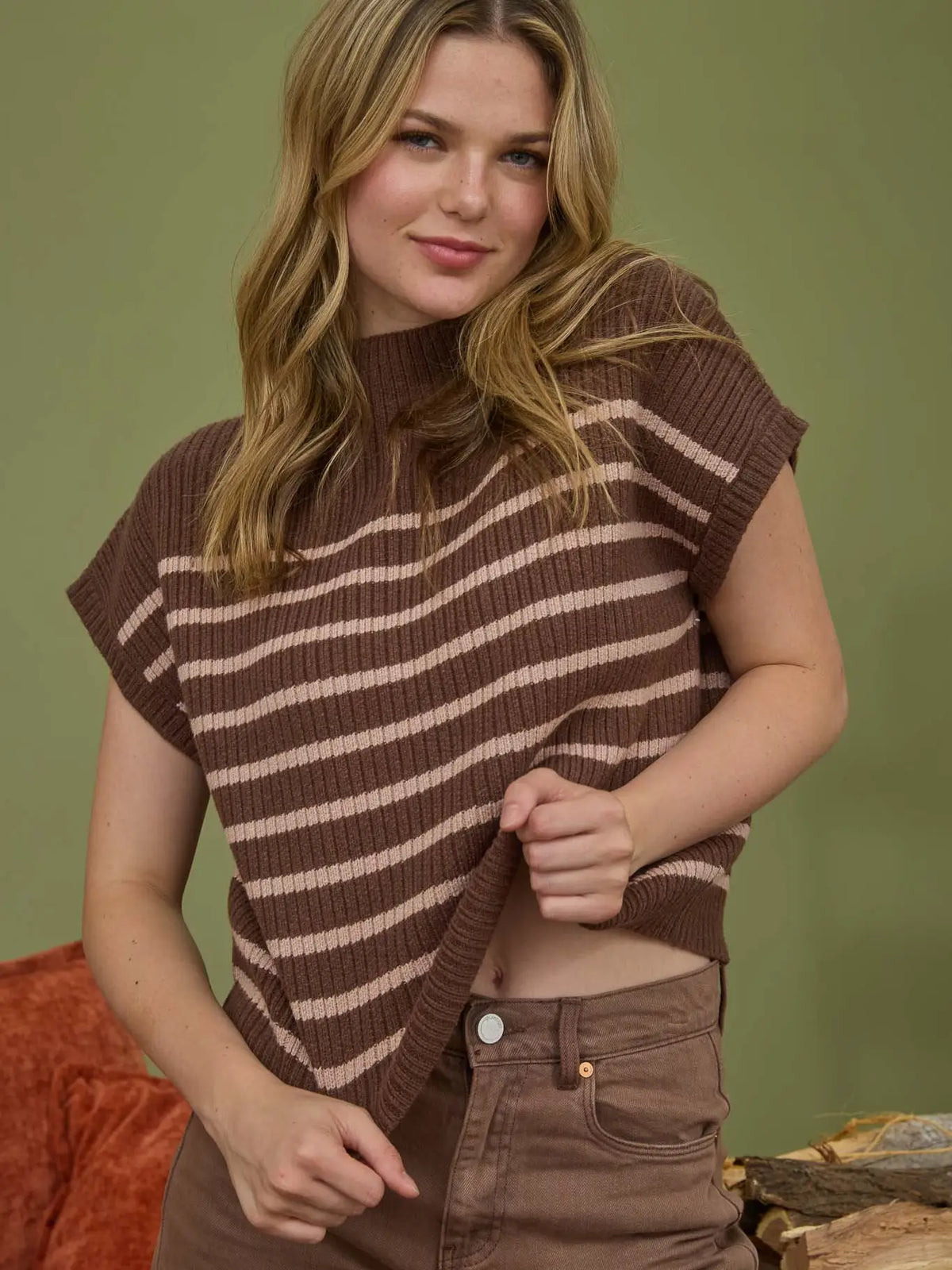 Mock Neck Striped Sweater