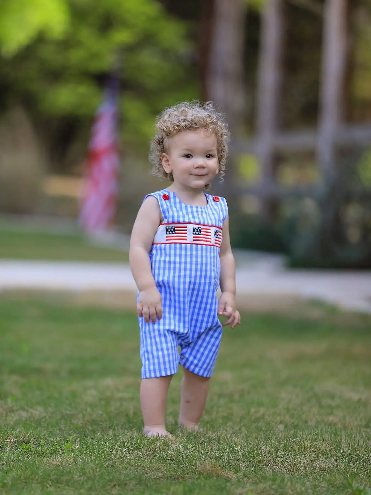 Gingham Flag Embroidered Romper - KC Outfitter