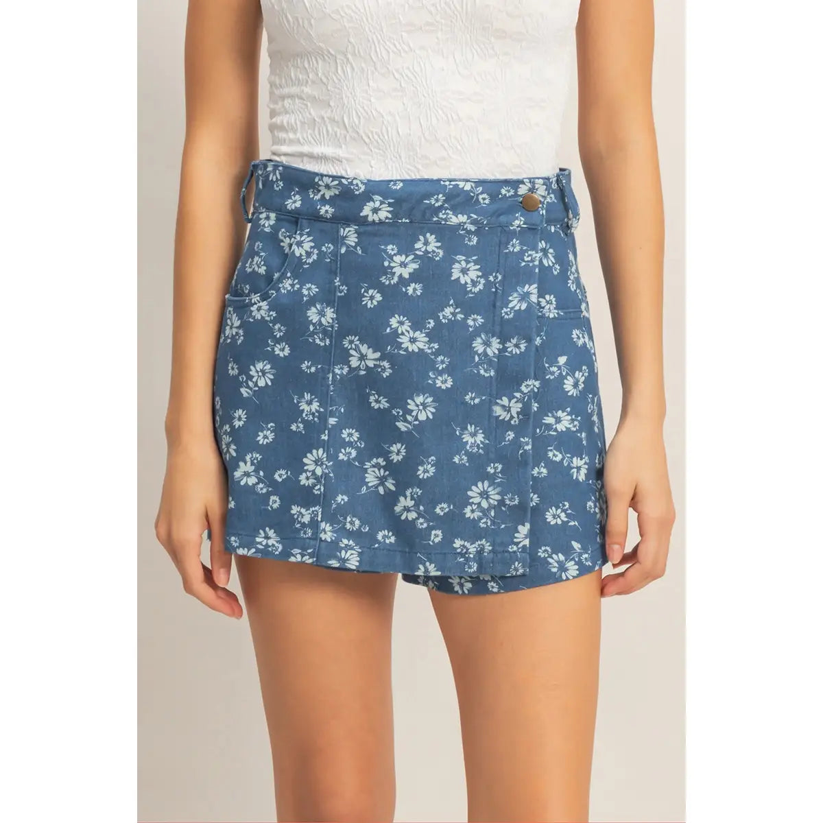 Denim Floral Skort - KC Outfitter