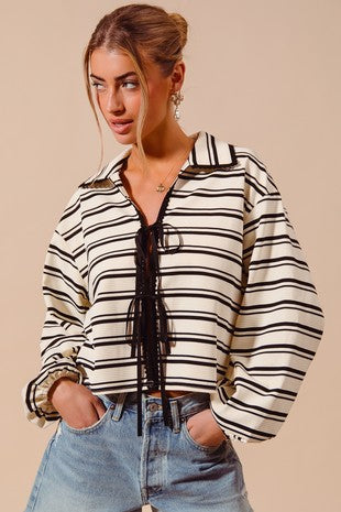 Striped Tie Front Top