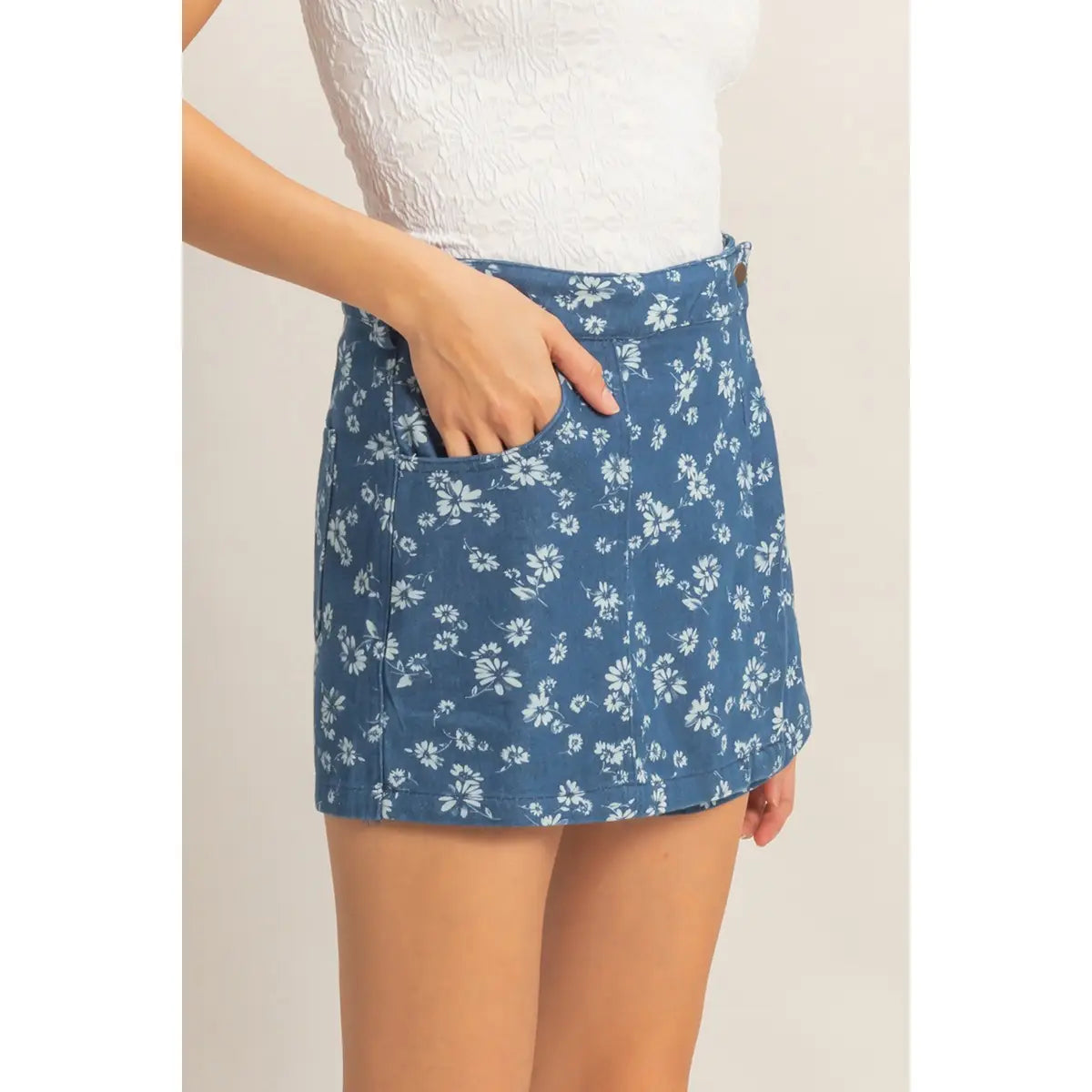 Denim Floral Skort - KC Outfitter