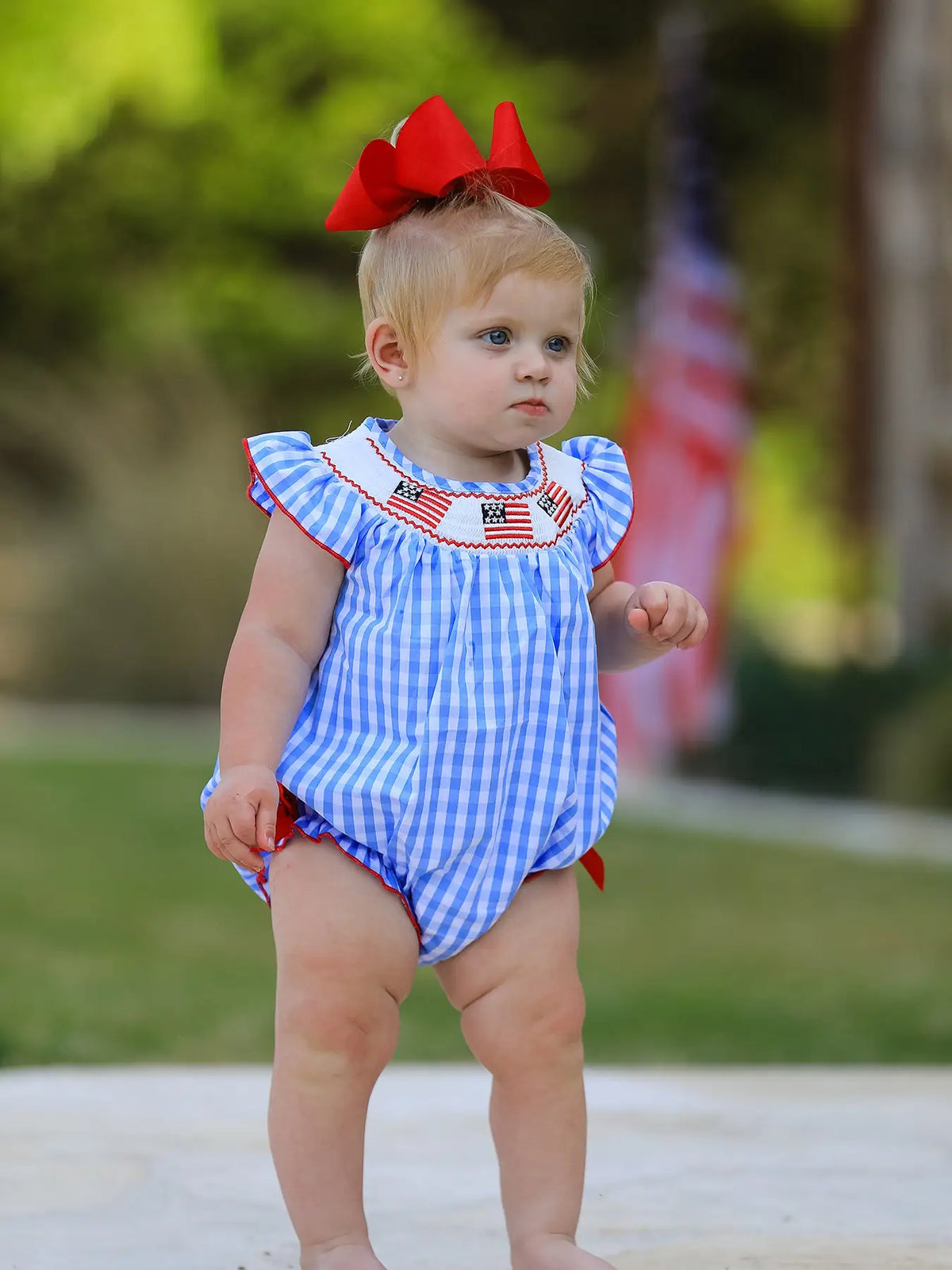 Girls Gingham Flag Romper - KC Outfitter