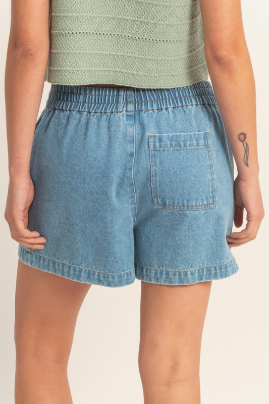 Hagan Elastic Waist Denim Shorts - KC Outfitter