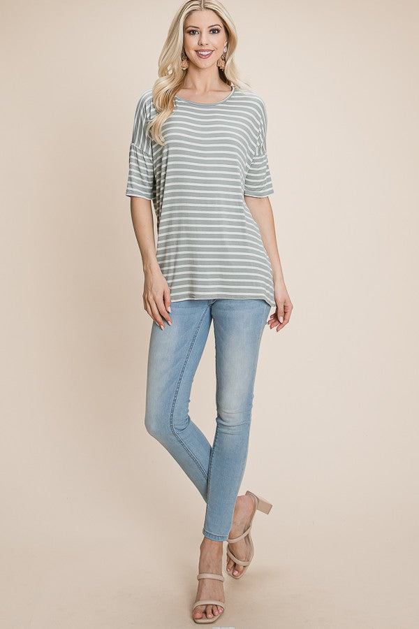 Loose Fit Striped Tunic - Sage
