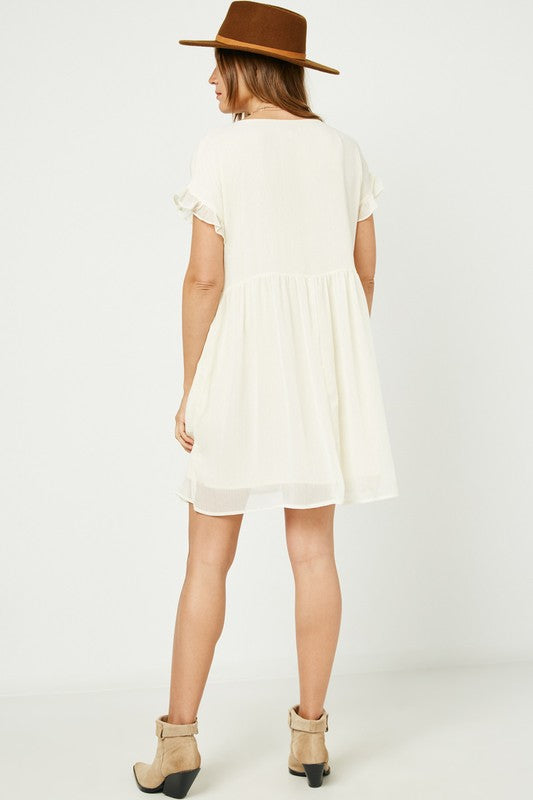 Gauzy Overlay Babydoll Dress-Cream - KC Outfitter
