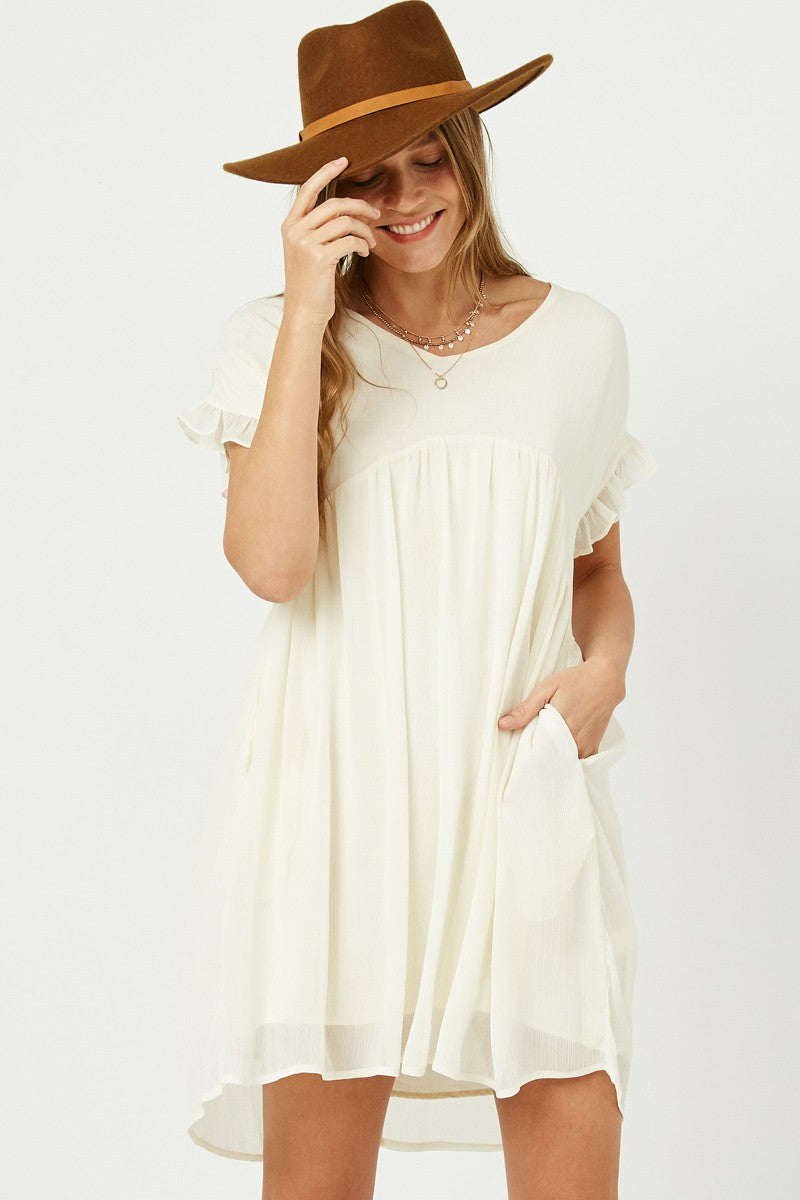 Gauzy Overlay Babydoll Dress-Cream - KC Outfitter