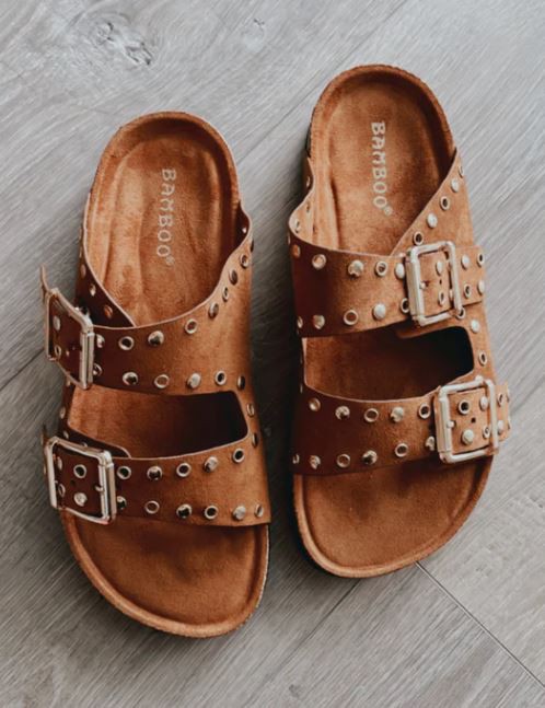 Boho Brown Grommet Sandals - KC Outfitter