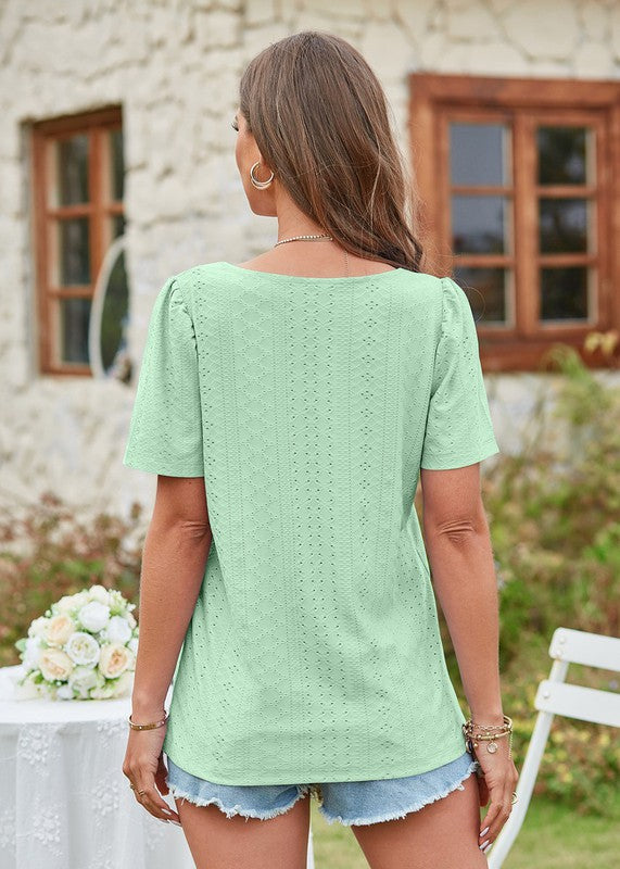 Pointelle Square Neck Top - Mint - KC Outfitter