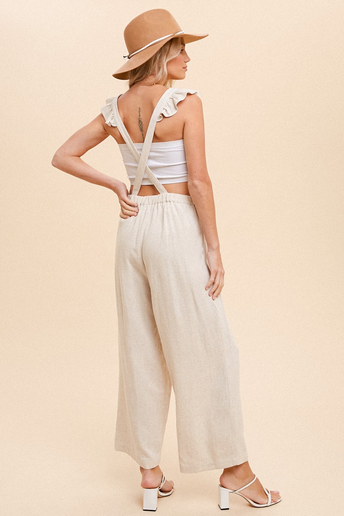 Cross back ruffle overall - beige - KC Outfitter