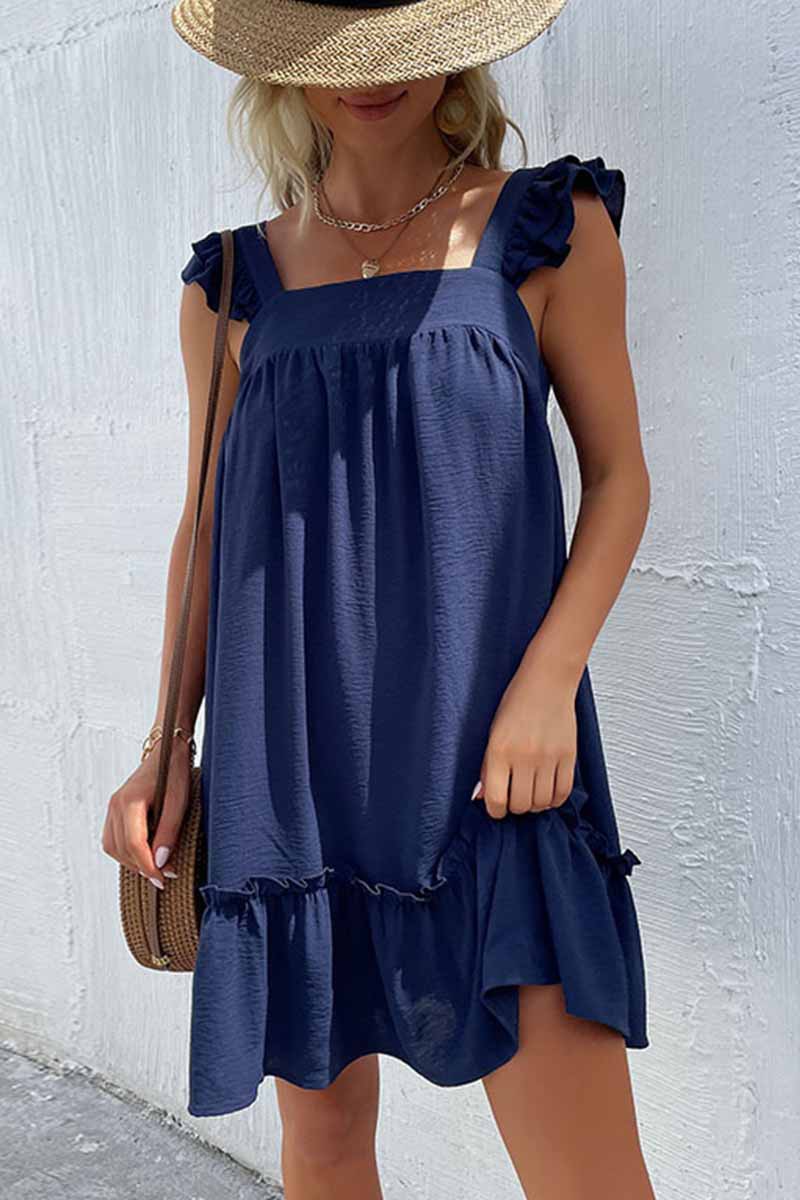 Ruffle Strap Shift Dress - Navy - KC Outfitter