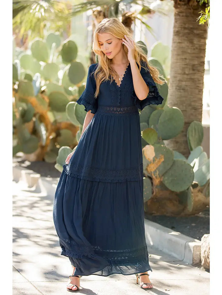 Lace Trim Maxi - navy - KC Outfitter