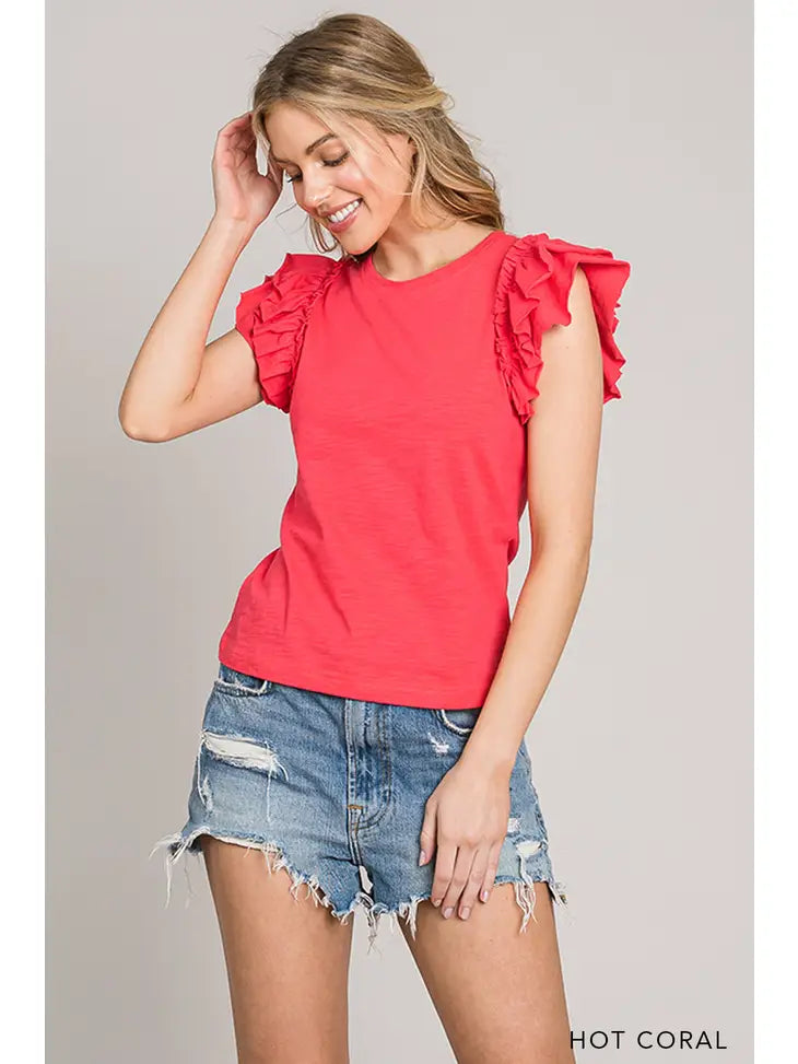 Coral Cottom Ruffle Top
