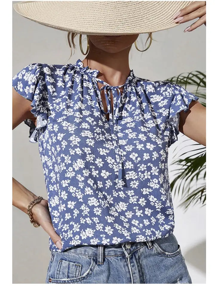 Blue Floral Blouse - KC Outfitter
