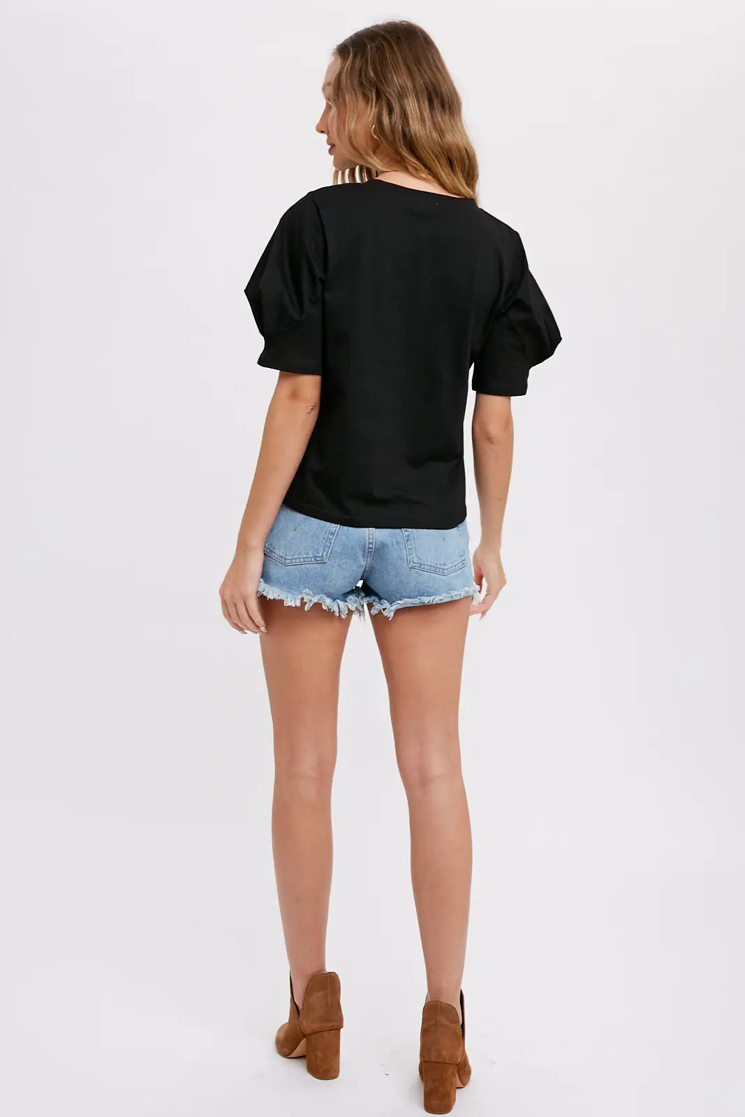 Black Puff Sleeve Top - KC Outfitter