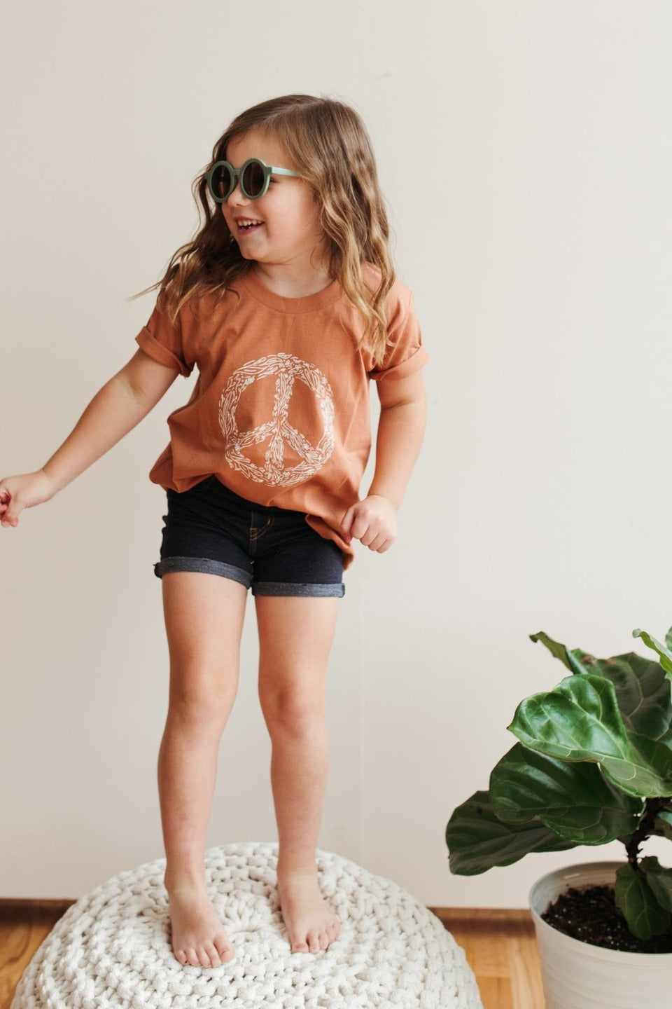 Peace Floral Kids Tee in Brown, Toddler Shirt, Kids Clothes - KC Outfitter