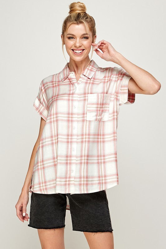 Short Sleeve Plaid Button Down Shirt - KC Outfitter