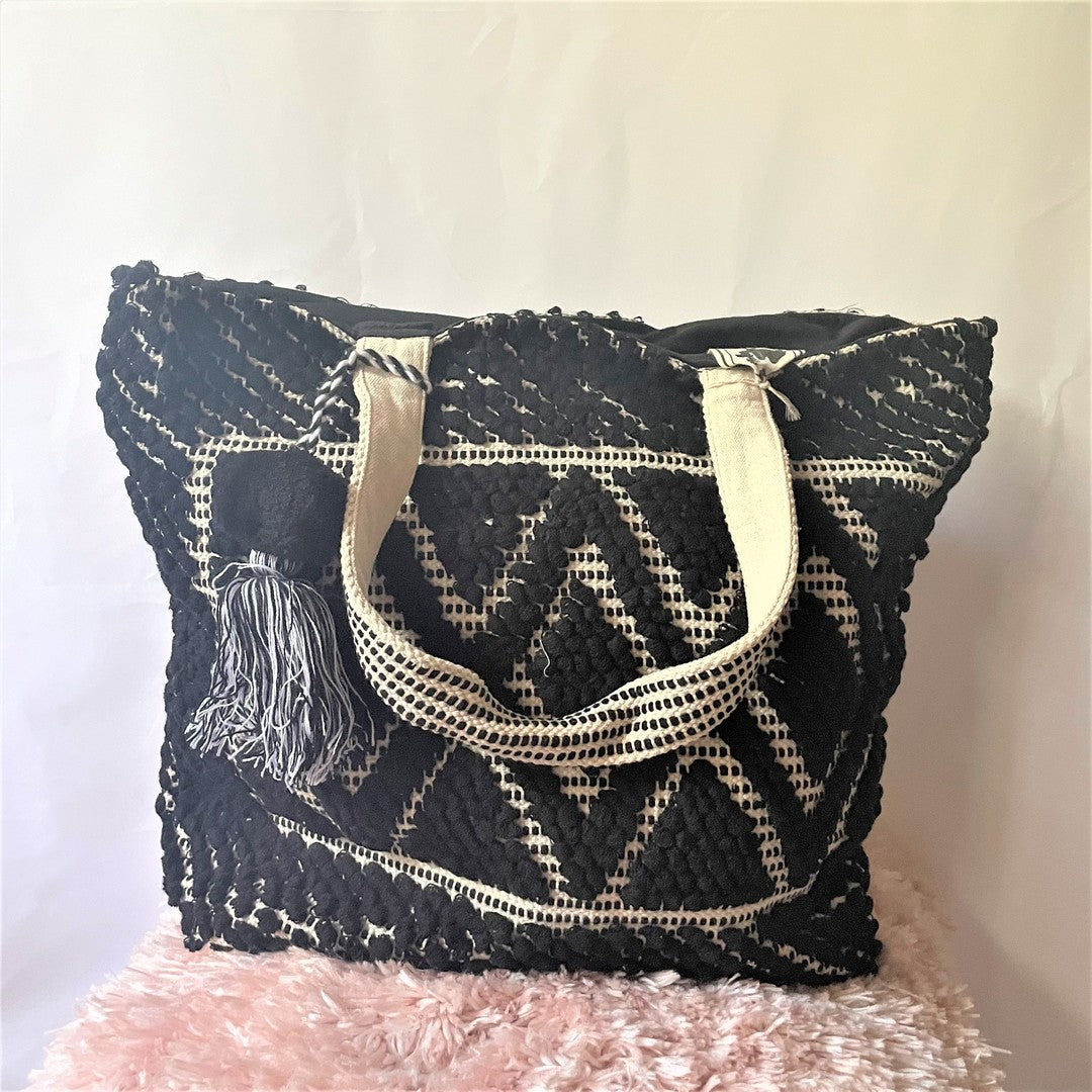 Lulu Jet Navy Snaptop Tote - Black/White Aztec - KC Outfitter