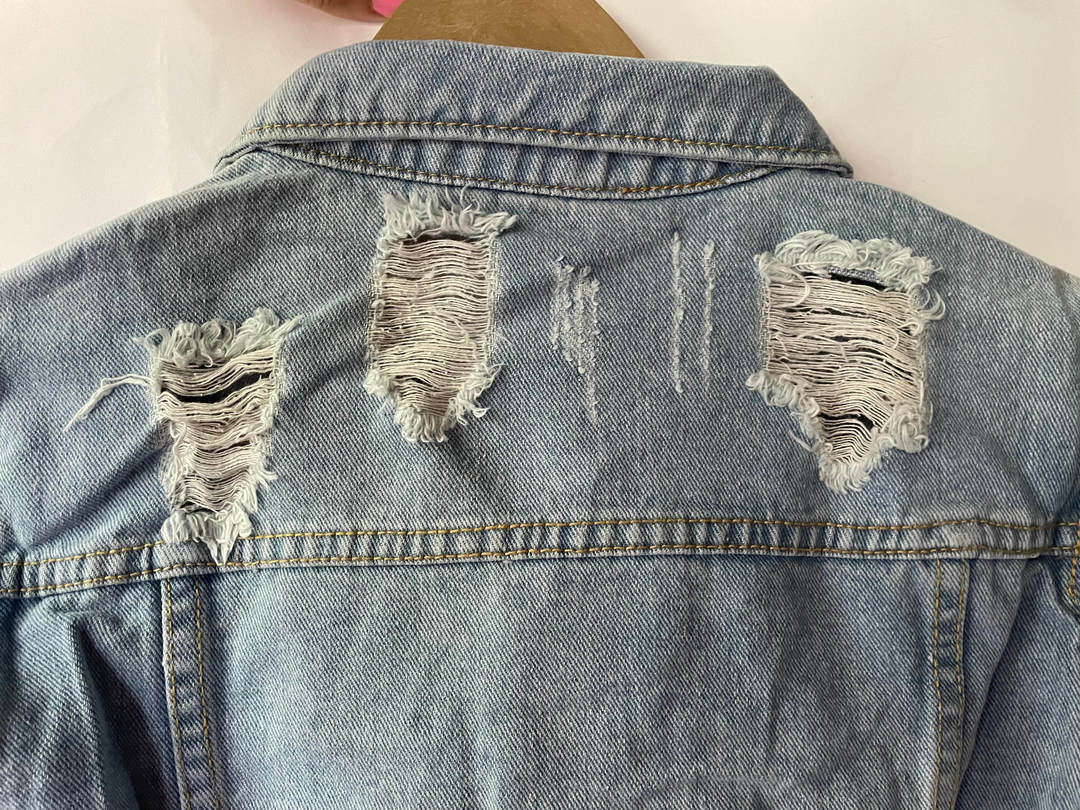 Distressed Frayed Hem Denim Jacket - Easley - KC Outfitter
