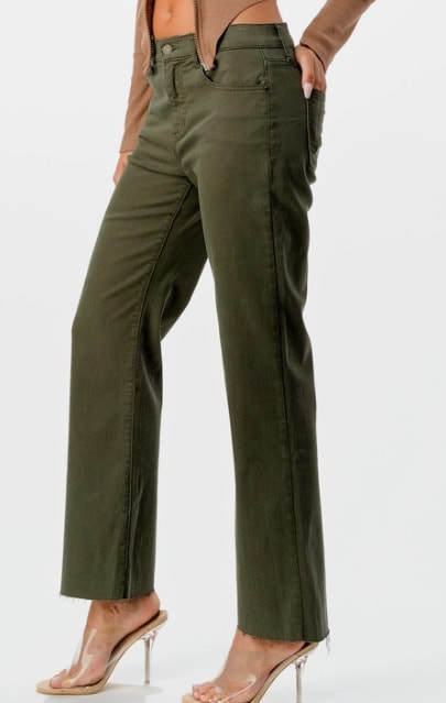 Frayed Hem Straight Olive Jean - Sneak Peek - KC Outfitter