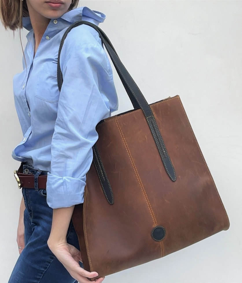 TWO TONE LEATHER FLORENCE TOTE-LE PAPILLON - KC Outfitter