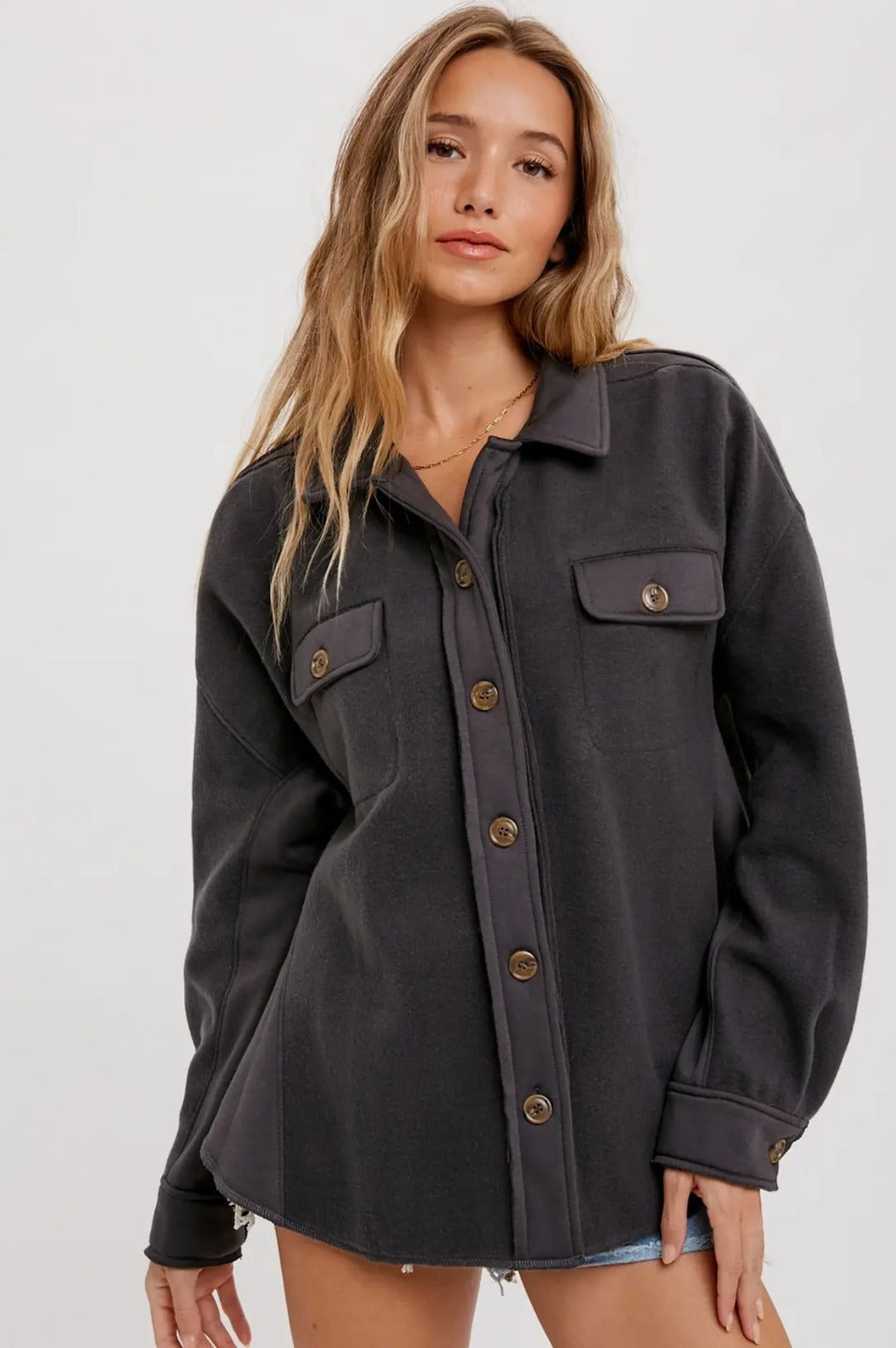 Mixed Material Oversized Shacket - Gray - KC Outfitter