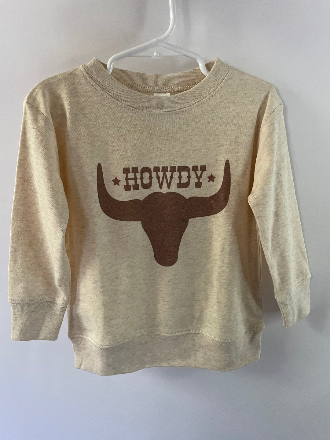 Howdy Longhorn Heathered Sweatshirt Kids - Oatmeal - KC Outfitter