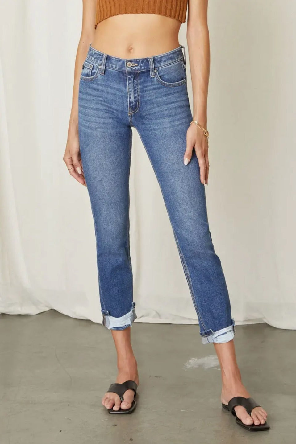 Mid Rise Destroyed Cuff Slim Jeans - Kancan