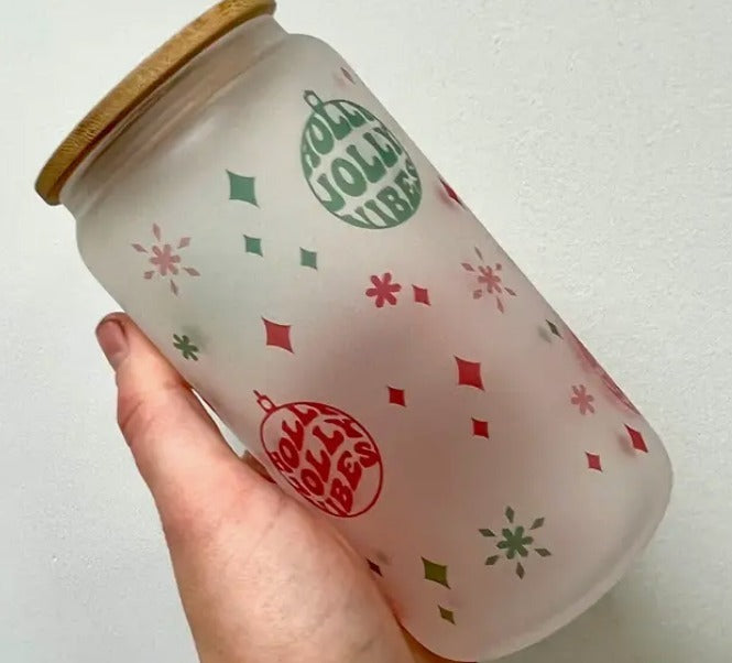 Glass with Lid - Holly Jolly - KC Outfitter