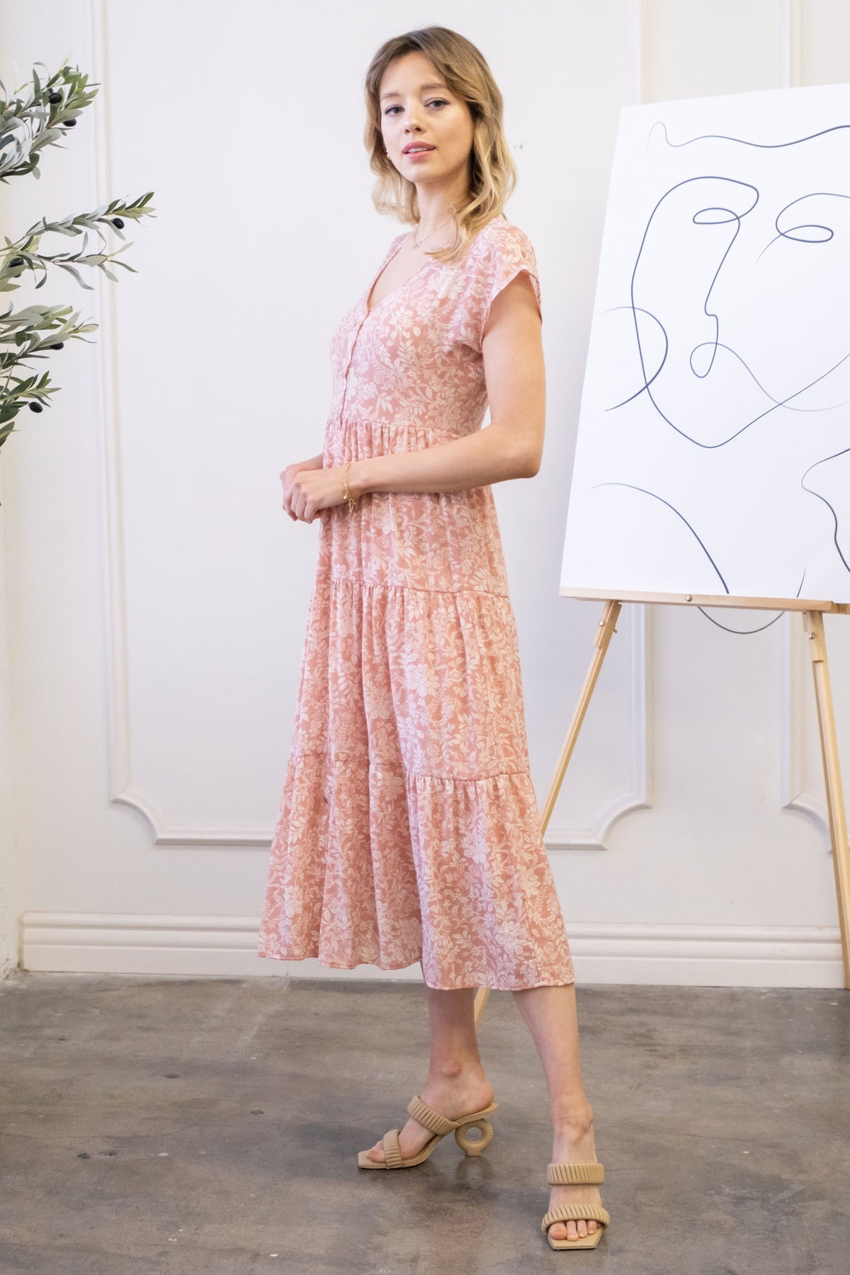 Floral Print Dress - Peach