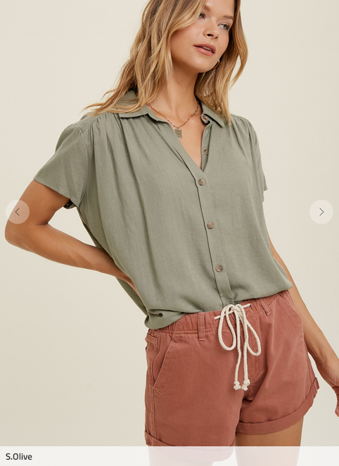Linen Collard Blouse with Shirred Detail