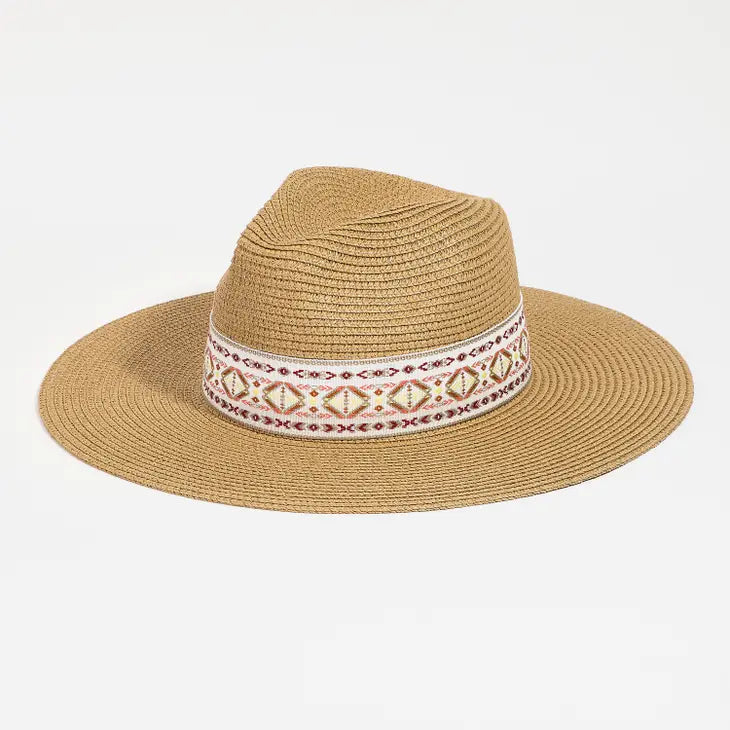 Tribal Print Straw Hat - beige - KC Outfitter