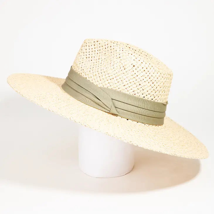 Straw Hat With Sage Band